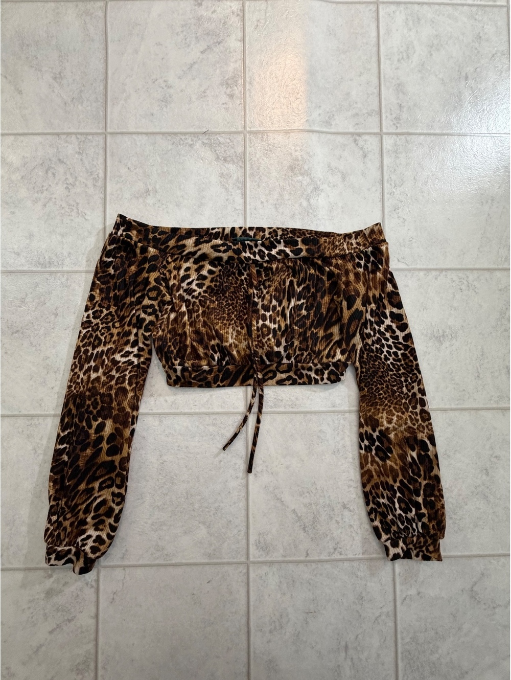 Jade leopard print long sleeve crop top